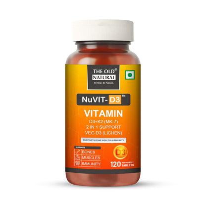 The Old Natural Nuvit-D3, Vitamin D3 K2 MK7 Tablets, Vitamin D3 (Lichen) + K2 for Bone Strength & Calcium Absorption, Heart & Immunity Support, High Absorption Formula (120 Tablets)