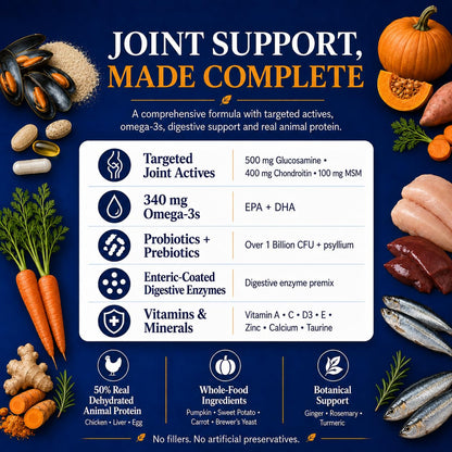 Whisker and Wilde Dog Joint and Mobility Supplement | 500mg Glucosamine for Dogs | Cartilage Support, Hip and Joint Health, Stiffness and Mobility | Chondroitin, MSM, Omega-3 | 300g