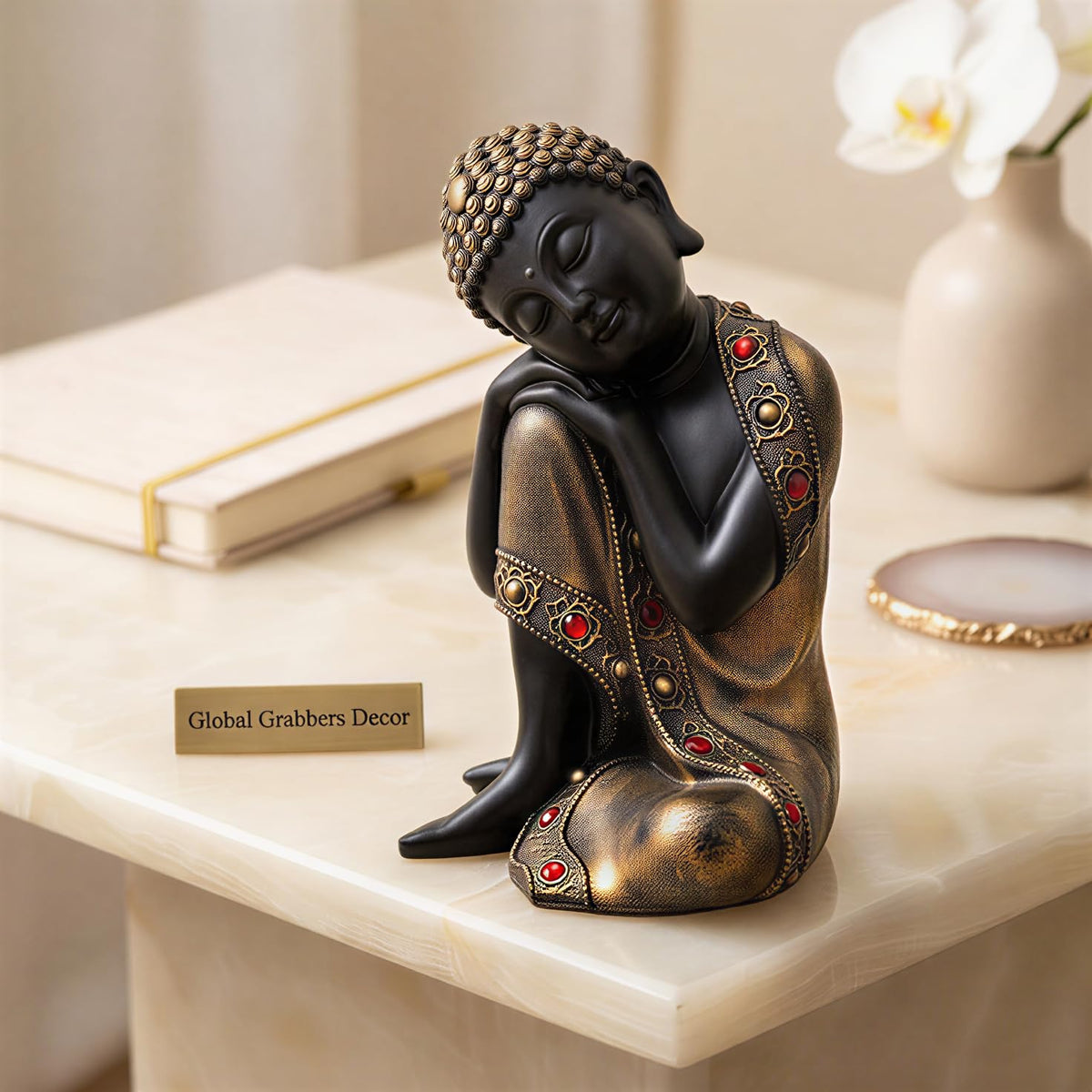 Buddha Idol Statue | Show Pieces for Home Decor Living Room (Black Golden)