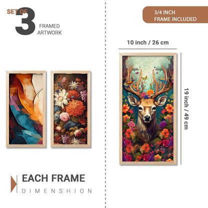 Decorative Modern Wall Art Print With Frame Abstract Paintings For Living Room Bed Room Hotel Wall Decor Digital Reprint Engineered Wood Set of 3 (Art 10, 10x19 inch)