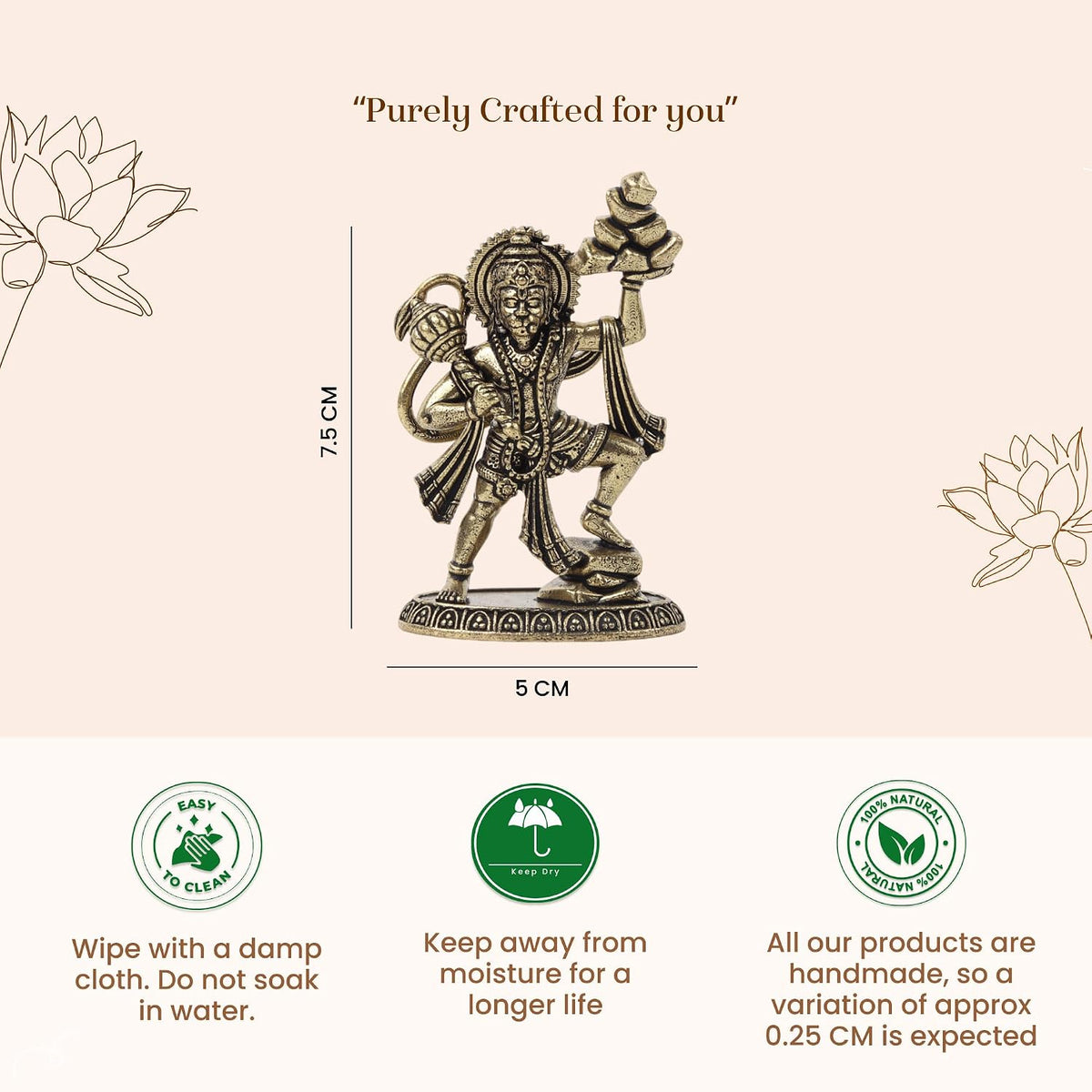 Brass Hanuman Ji Idol | Handcrafted Hanuman Murti for Pooja Room | Home Temple & Festival Gift (Design04: L5 x W3 x H7.5 cm)