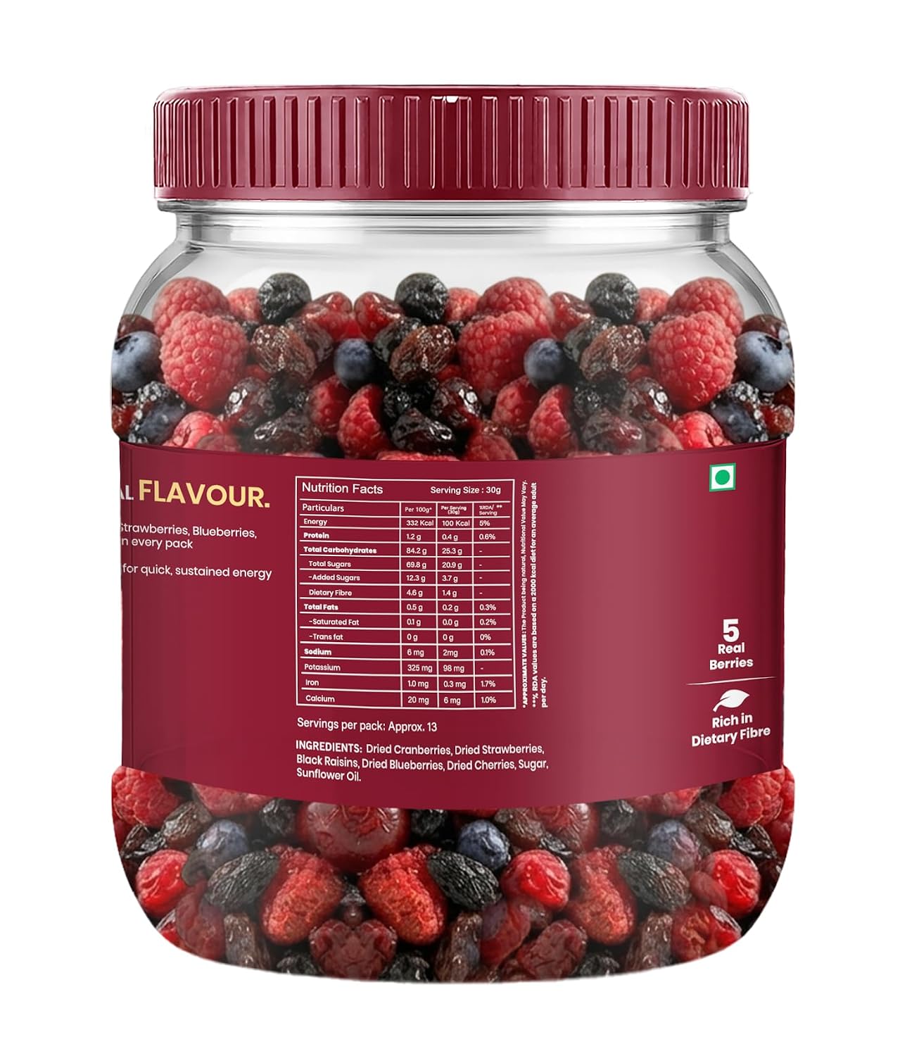 Livyor 5 in 1 Berry Mix for eating - 400 gm | Good Source of Fibre | Dried Cranberries | Black Raisins | Cherries | Blueberries | Strawberries | Berry Blast | Berries dry fruits | Berries fresh | (Pack of 1)