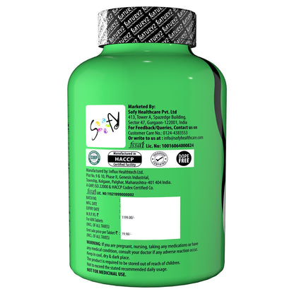 Green supplement bottle with label on a white background