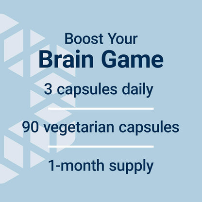 Advertisement for brain supplement capsules with text on a light blue background
