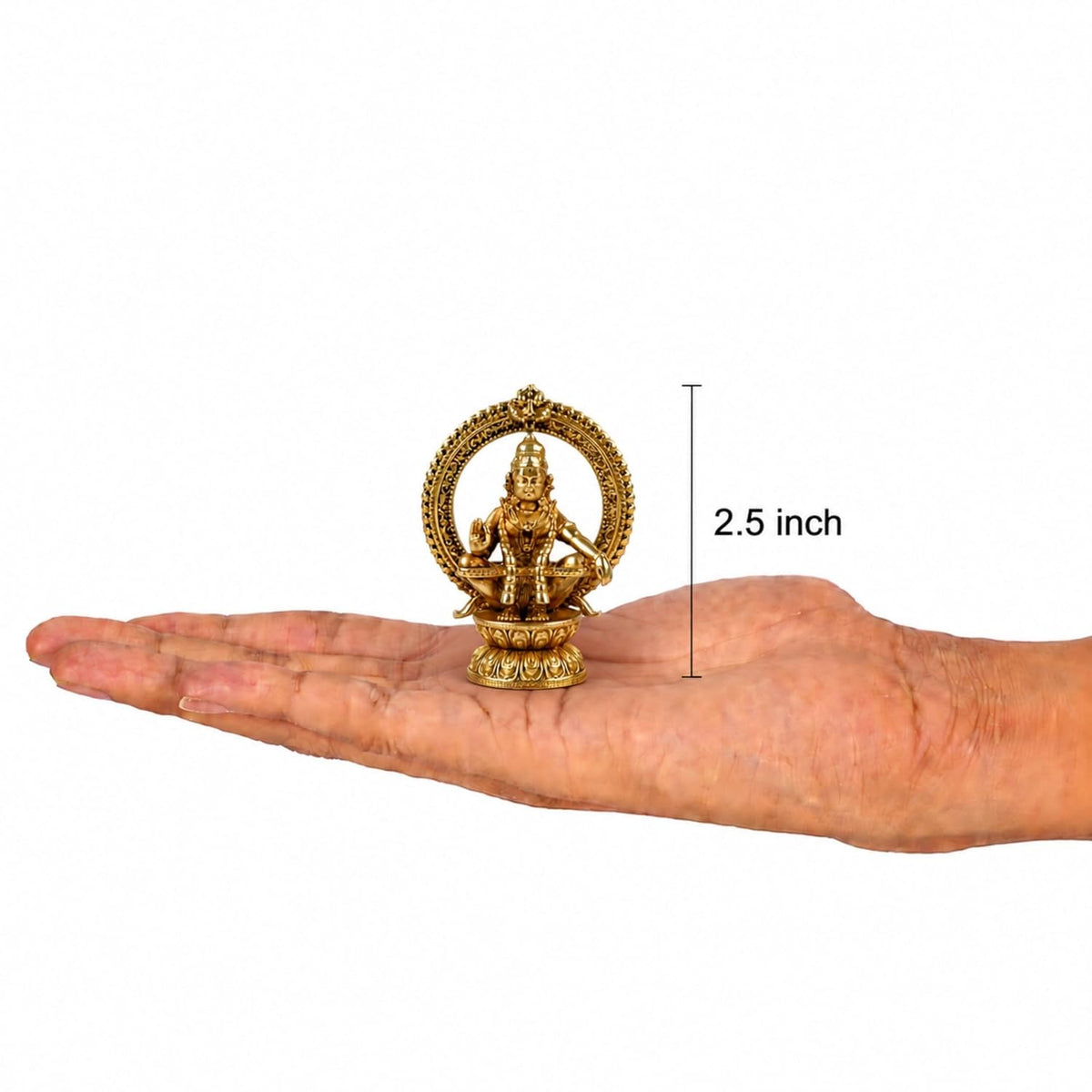 2.5 Inch Pure Brass Lord Ayyappa Idol | Decorative Murti for Home Temple, Mandir, Office Desk & Puja Room | Spiritual Showpiece, Festive Gift & Religious Home Decor