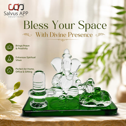 Crystal Glass Shiva Ganesha Nandi Statue, Decorative Religious Showpiece for Home, Temple & Office, Green Hindu God Idol for Pooja Room & Spiritual Decor, 4 x 2.5 Inch