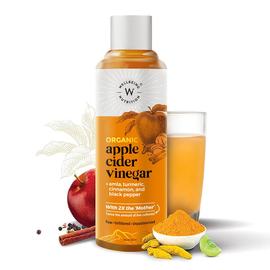 Wellbeing Nutrition Apple Cider Vinegar with Turmeric, Amla, Cinnamon and Black Pepper | Raw Unfiltered with 2X The Mother | Supports Weight Management, Boost Immunity & Detox, Skin Health | 500ml