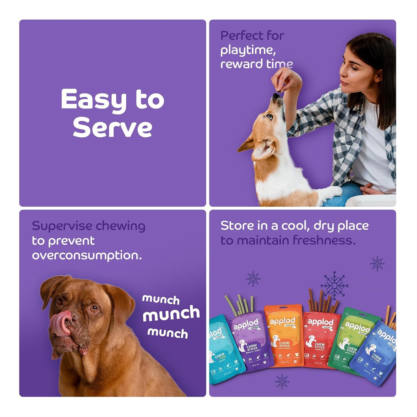 Applod Blueberry & Chicken Chew Sticks for Puppies & Adult Dogs | Soft & Chewy Training Treats for All Breeds | Healthy Easy-to-Chew Dog Snacks | 70g
