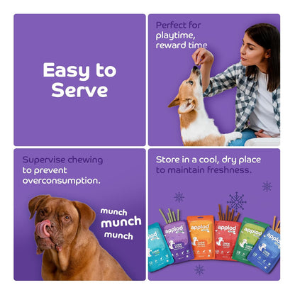 Applod Blueberry & Chicken Chew Sticks for Puppies & Adult Dogs | Soft & Chewy Training Treats for All Breeds | Healthy Easy-to-Chew Dog Snacks | 70g