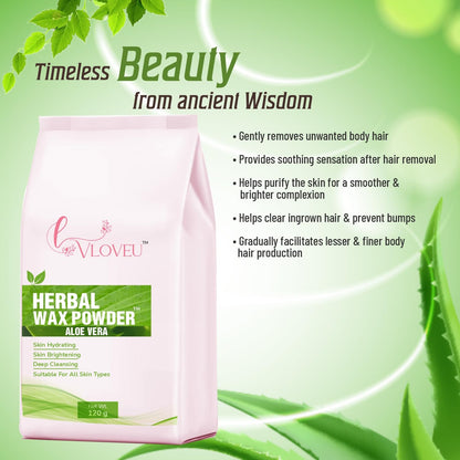 VLOVEU Wax Powder for Hair Removal for Women - 120 gm (Pack of 1) | Hair Removal Powder with Aloevera | Painless Herbal Wax Powder, All Skin Types Hands, Legs, Underarms, Bikini & Intimate Area