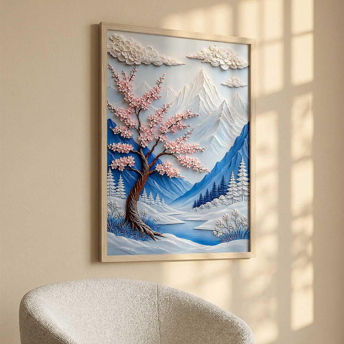 Aesthetic Flower Art Painting with Frame | Mountain Wall Painting With Frame | Textured Digital Reprint For Home Decor Living Room Bedroom Wall Decor Set of 1 Size (13X17 INCH)