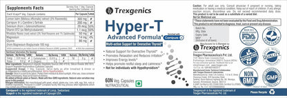 Trexegenics Hyper-T supplement label with branding and certification logos.