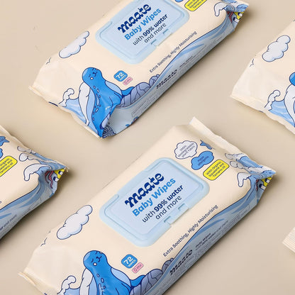 Maate Baby Wipes | Soothing & Hypoallergenic | Infused With Plant Squalane, Tamanu Oil & Aloe Vera | Moisturizing & Hydrating | Wipe for Baby's | Paraben & Sulphate Free (pack of 1, 4 wipes)