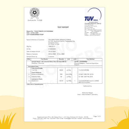 Two Brothers Organic Farms A2 Ghee |Free-grazed, Grass-fed Desi Gir Cows | Traditional Bilona Method | Pure, Natural and Healthy Ghee | Farm-Made A2 Cow Ghee with Probiotics for Gut Health