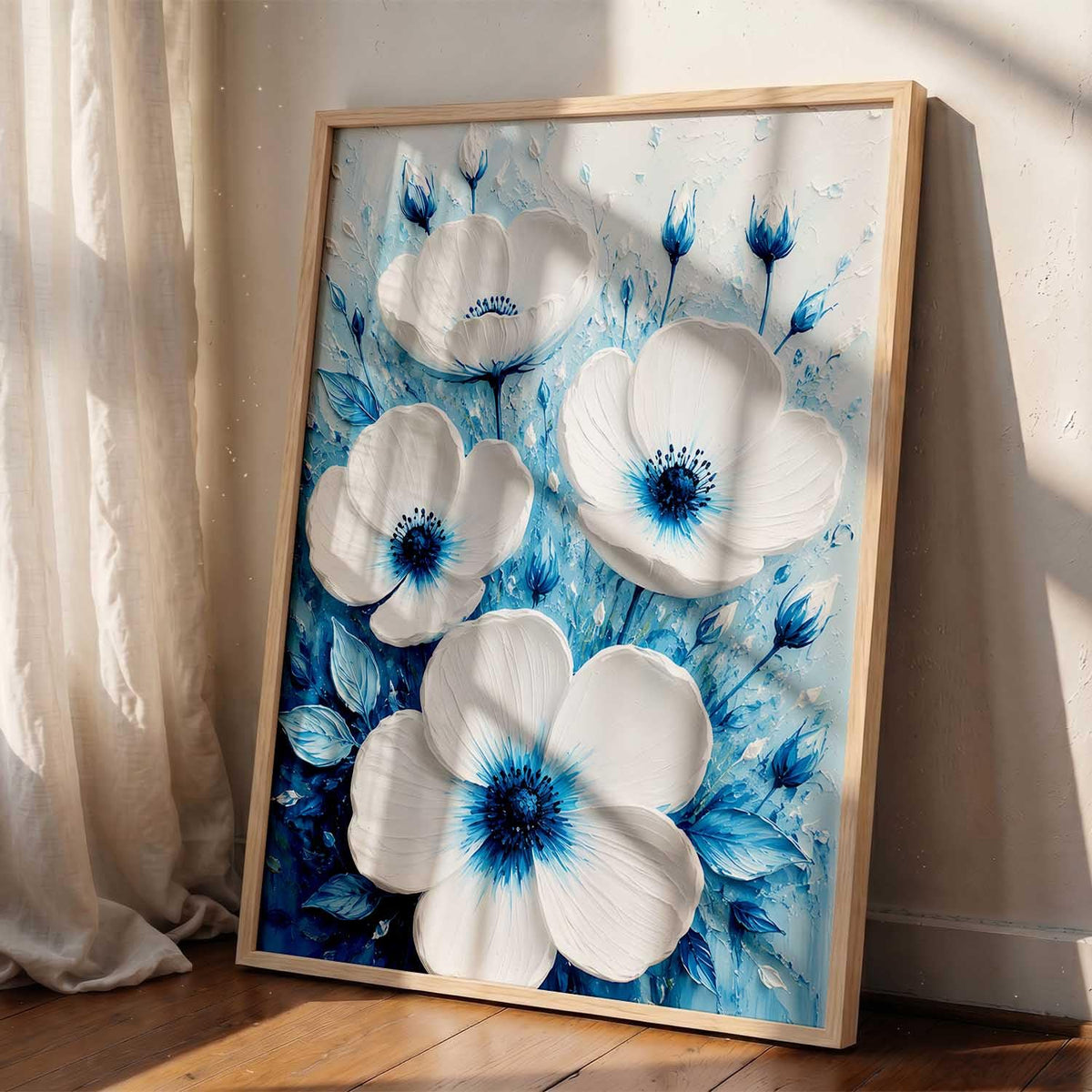 Aesthetic Flowers Modern Art Wall Painting | Home Decoration Floral Painting With Frame For Living Room Bedroom Wall Decor | Textured Digital Reprint Set of 1 Size (13X17 INCH)
