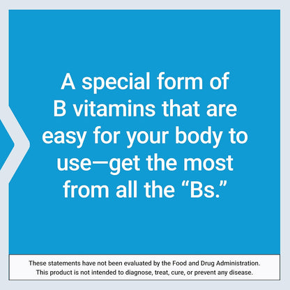 Text on a blue background about a special form of B vitamins.