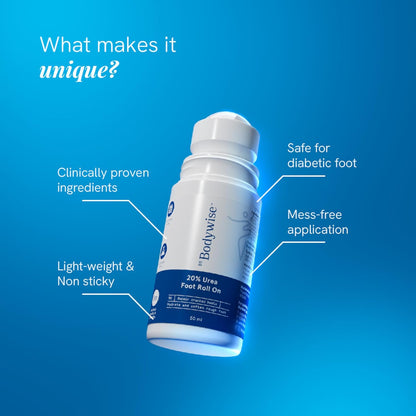 Be Bodywise 20% Urea Foot Cream Roll On 50ml | For Dry & Cracked Heels | With 2% Lactic Acid, Olive Oil & Vitamin E | Helps Repair and Moisturise Cracked Heels