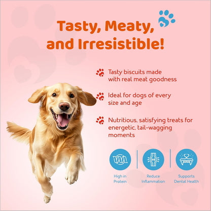 Petoska Dog Biscuits | Made with Real Mutton Goodness | 500g Jar |Crunchy Treats for Small, Medium & Large Dogs | 300 kcal/100g | Complementary Dog Food | Delicious Meat-Flavoured Biscuits
