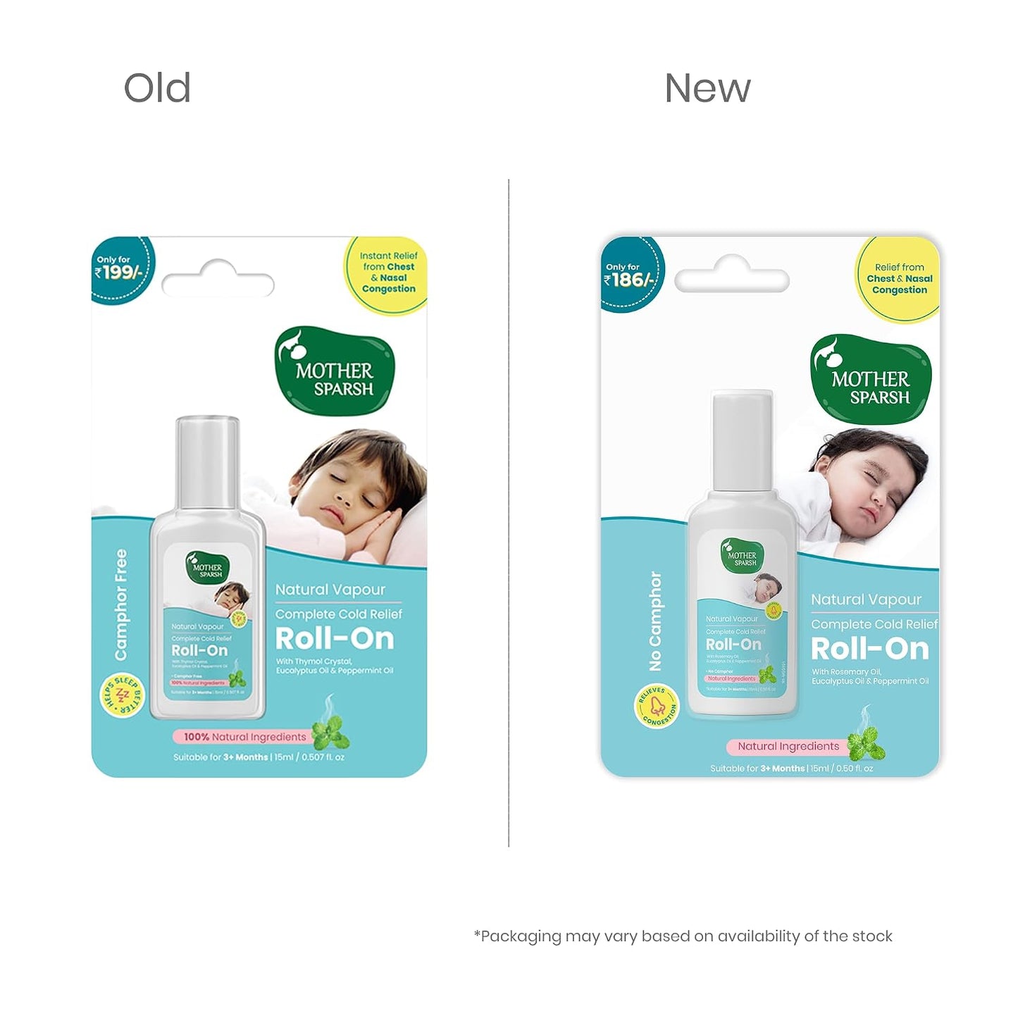 Mother Sparsh Natural Vapour Complete Cold Relief Roll-On for Babies-15ml | With Thymol Crystal, Eucalyptus Oil & Peppermint Oil for Cold & Cough | 100% Natural | Relieves Chest Congestion