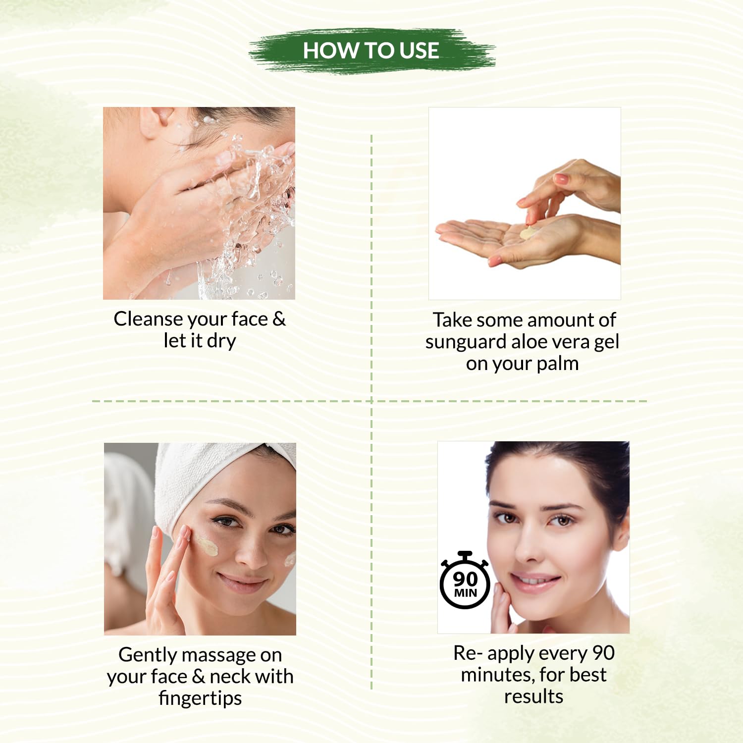 Instructions on how to use aloe vera gel for skincare.