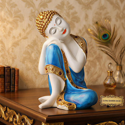 Buddha Idol Statue | Show Pieces for Home Decor Living Room (Blue White Glossy)