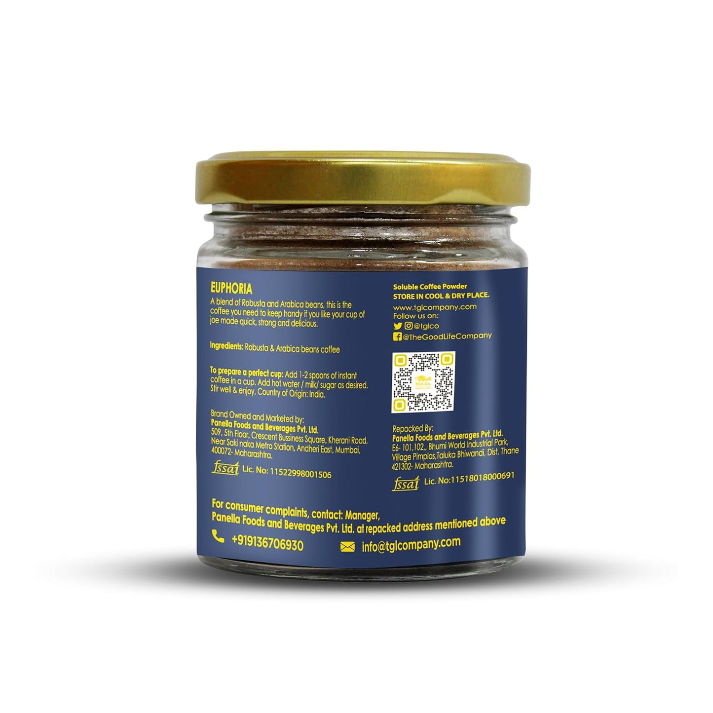TGL Co. The Good Life Company Euphoria Instant Coffee Powder 50 Gm Jar| Anti Oxidant | Boost Energy | No Artificial Flavour