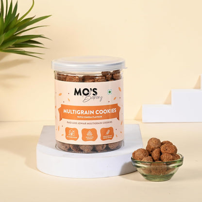 Mo’s Triple Omega Multigrain Cookies | Mini Healthy Cookies for Kids & Adults | Tea Time Snack | Omega-Rich Seeds & Whole Grains with Ragi, Oats, Barley, Amaranth & Almond | Flax, Chia, Melon, Sunflower & Pumpkin Seeds | No Refined Sugar