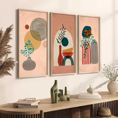 Boho Decorative Modern Wall Art Home Dacor Abstract Painting poster With Frame For Living Room Bed Room Hotel Wall Decor Digital Reprint Engineered Wood Set of 3 (Art 12, 10x19 inch)