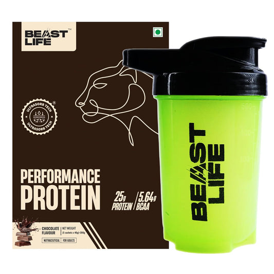 BeastLife Performance Yeast Protein Powder | 25g Protein | Chocolate | Free Shaker | NABL Lab Certified | High Absorption | Ultrasorb Tech | 5.64g BCAA | Beta Glucan | Gut & Immune Support | Pack of 5 | 200g