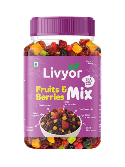 Livyor 7 in 1 Dried Fruits and Berry Mix for eating | Good Source of Fibre | Dried Cranberries | Pineapple | Pamelo | Papaya | Blueberries | Strawberries | Mango | Fruits & Berry Blast | Berries dry fruits | Berries fresh | Pack of 1