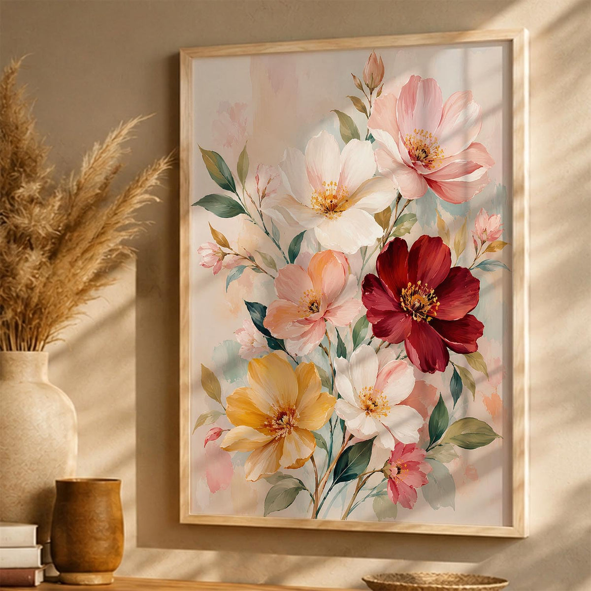 Floral Wall Art Home Decoration | Aesthetic Floral Paintings With Frame For Living Room Bed Room Hotel Wall Decor Digital Reprint Set of 1 (14X20)