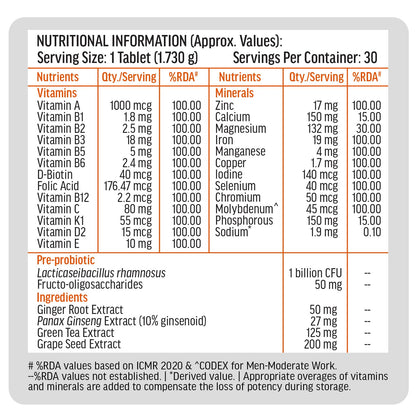 HealthKart hk vitals Multivitamin Plus Men | Daily Multivitamin for Men | For Energy, Stamina, Immunity, Gut, Heart, Bone & Muscle Health