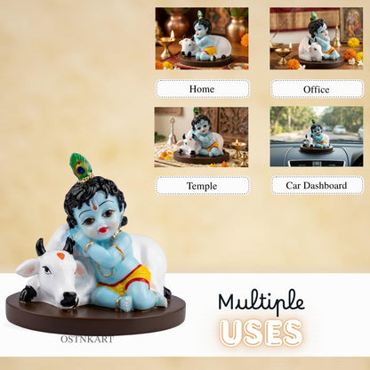 Krishna Idol for Car Dashboard, 3.5 Inch Multicolour Resin Statue | Lord Krishna Showpiece for Home, Office & Pooja Room | Decorative Gift Item | Size 9 x 7 x 8 cm