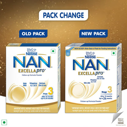 Nestlé NAN EXCELLAPRO Nan Stage 3 Follow-Up Formula Milk Powder For Babies, 12-24 months, With DHA, ARA, 400g Pouch in Box