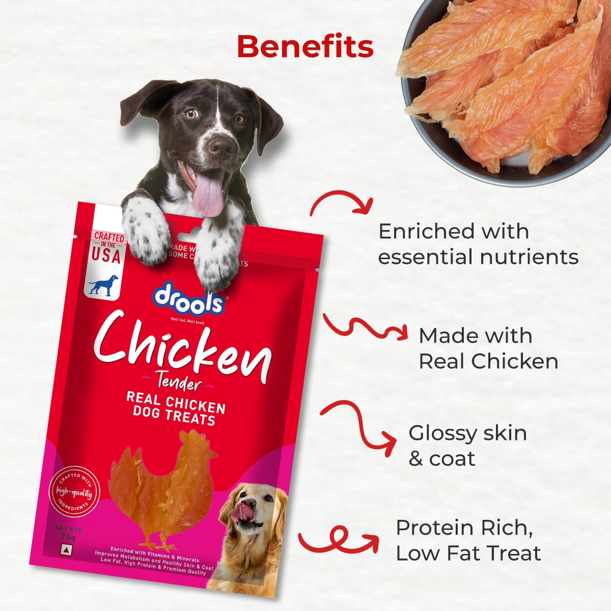 Drools Chicken Tender Dog Treat, 70 g | Made with Real Chicken | High Protein Training Treat | for Puppy & Adult Dogs