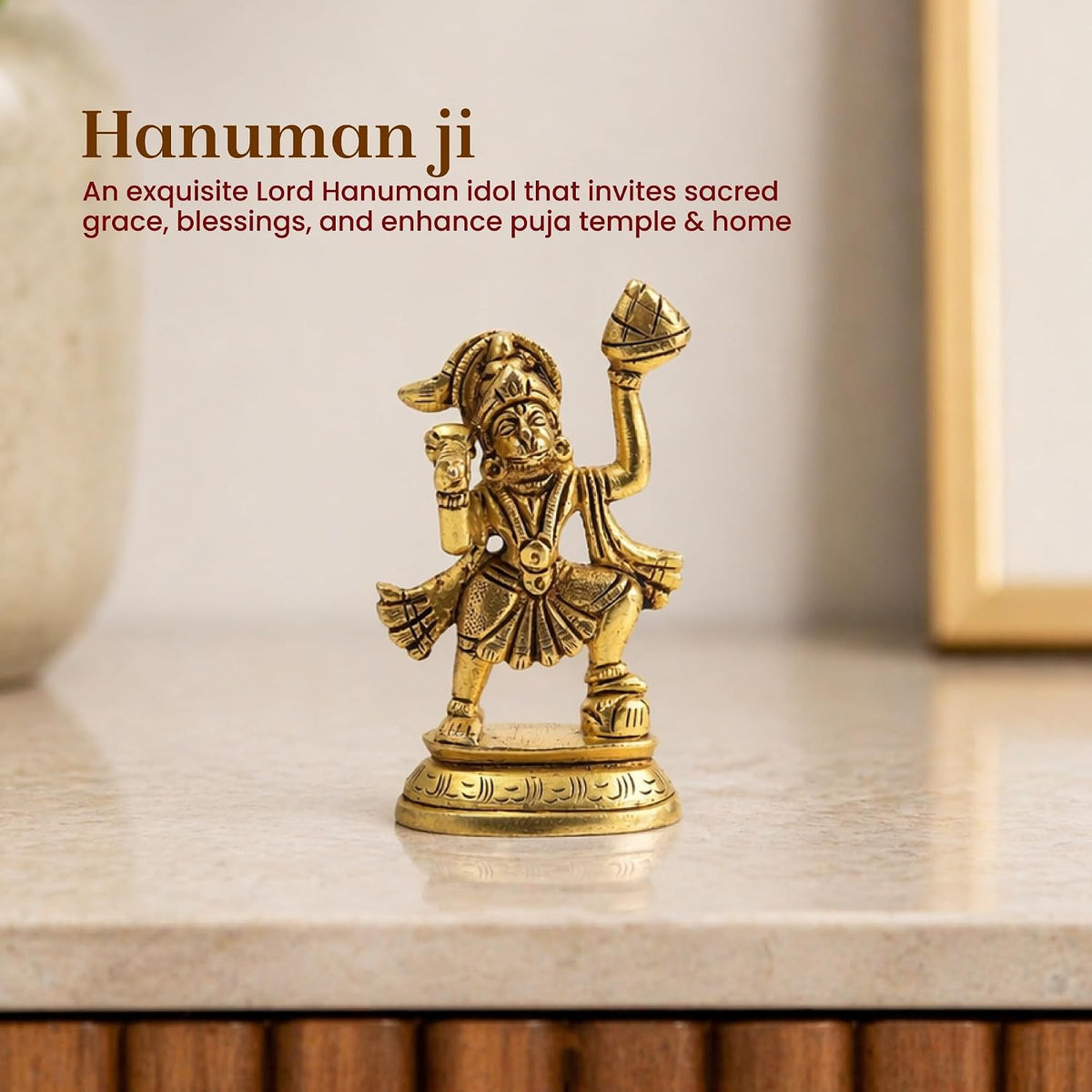 Brass Hanuman Ji Idol | Handcrafted Hanuman Murti for Pooja Room | Home Temple & Festival Gift (Design11: L5 x W3 x H10 cm)