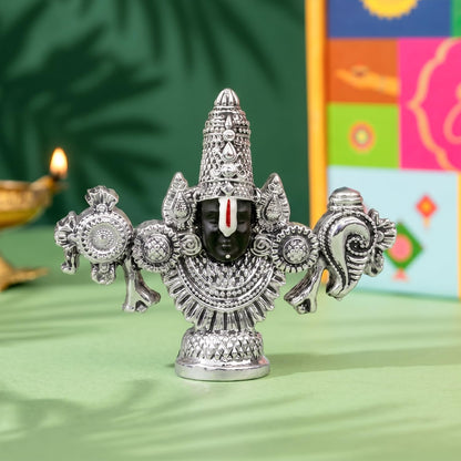 Pure 999 Silver Plated Tirupati Balaji Venkateshwara Idol with Gift Box | Lord Venkateswara Face Perumal Statue Pooja Room | Religious Housewarming Griha Pravesh Diwali Gift