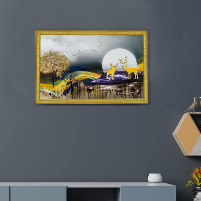3D Golen Foil Modern Art Positive Vibes Landscape | Framed Painting | Ready to Hang - (Multicolor, 14 Inch x 20 Inch)