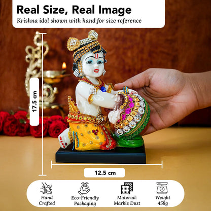 Bal Gopal Idol for Puja | Laddu Gopal Murti for Pooja Room | Resin Baby Krishna Idol for Home | Bal Krishna Idol | Sri Krishna Idols Gift | Makan Chor Idol