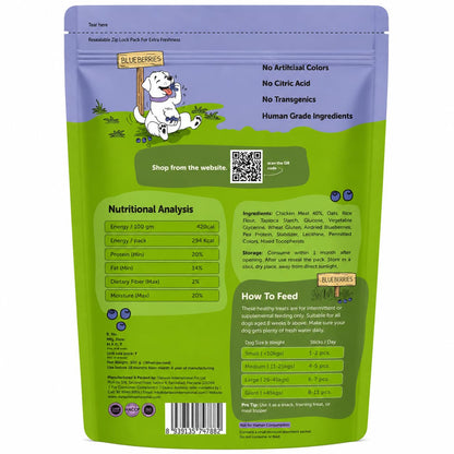 Dogs & Tiddles Blueberry & Real Chicken Dog Treats for Puppies & Adult Dogs, 100g | Soft & Chewy Puppy Treats | Easily Digestible and Healthy|Tasty Training Treats and Dog Snacks