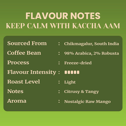 Impulse Coffees Keep Calm With Kaccha Aam Instant Coffee Powder | Raw Mango Flavour, Arabica, Citrusy & Tangy Taste, Hot & Cold Coffee | 50g