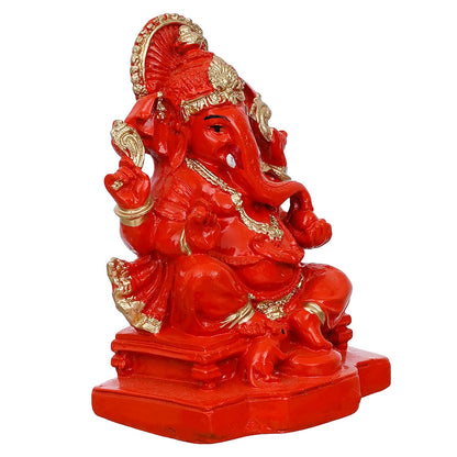 Polyresin Ganesha Statue for Car Dashboard Ganesha Murti Ganpati Idol Figurine for Home Temple| Ganesha Idol for Car Dashboard -Ganesha Idol for Home Decor Entrance (4 inches,Orange)