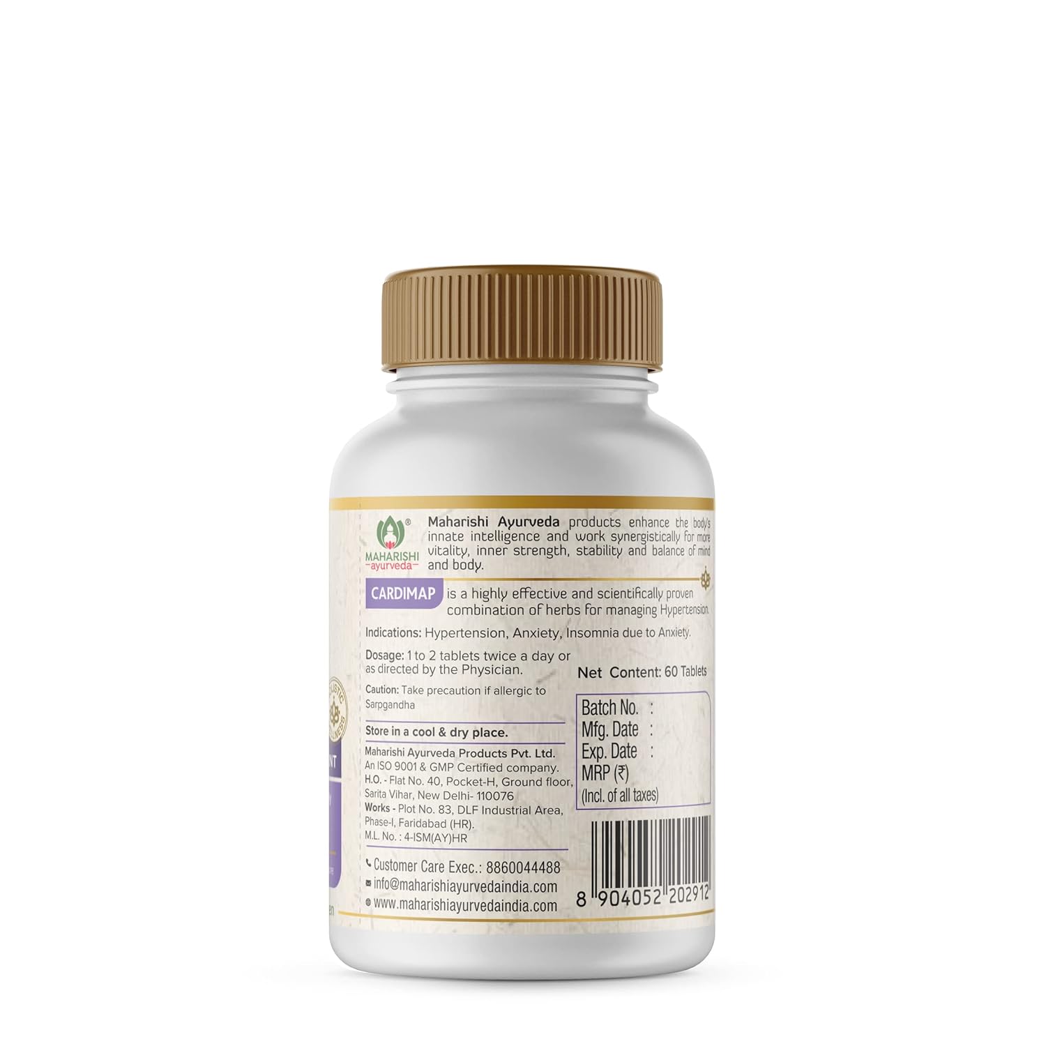 Zephivo Maharishi Ayurveda Cardimap | Helps Normalises Blood Pressure Naturally | Unique Formulation | Synergy of 5 Herbs | 30 days Pack (60 Tablets)
