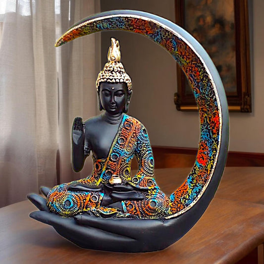Buddha Showpiece Polyresin Idol for Home Decor, Vastu, Office Desk, Zen Centerpiece, Spiritual Gift & Housewarming, 23 cm Black Multicolor