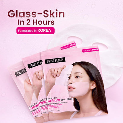 Swiss Beauty Care Youth-Full Collagen Boost Mask | Glass-Skin In 2 Hours | With Collagen & 17 Amino Acids | Plumps & Hydrates | 34g