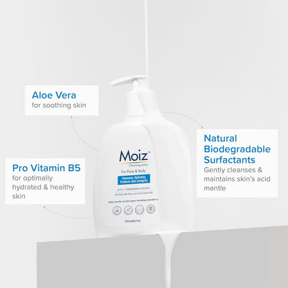 Moiz Cleansing Lotion | Face & Body Cleanser | For Sensitive Skin | With Aloe Vera & Pro-Vitamin B5 | pH 5.6 | Soap, Paraben & Sulphate Free - 400ml