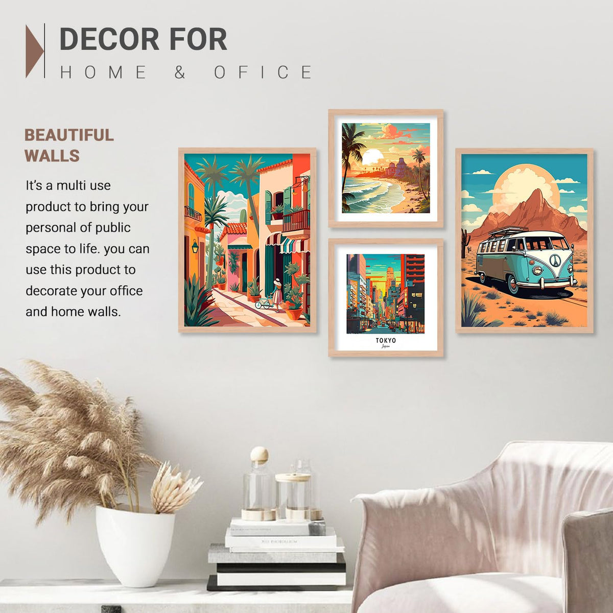 Wood Premium Digital Paintings With Frame For Home Decoration - Iconic Cities Vibrant Painting For Living Room Bedroom Office Room Décor Set of 4 (Art 8, small (10x13 or 10x10 inch))