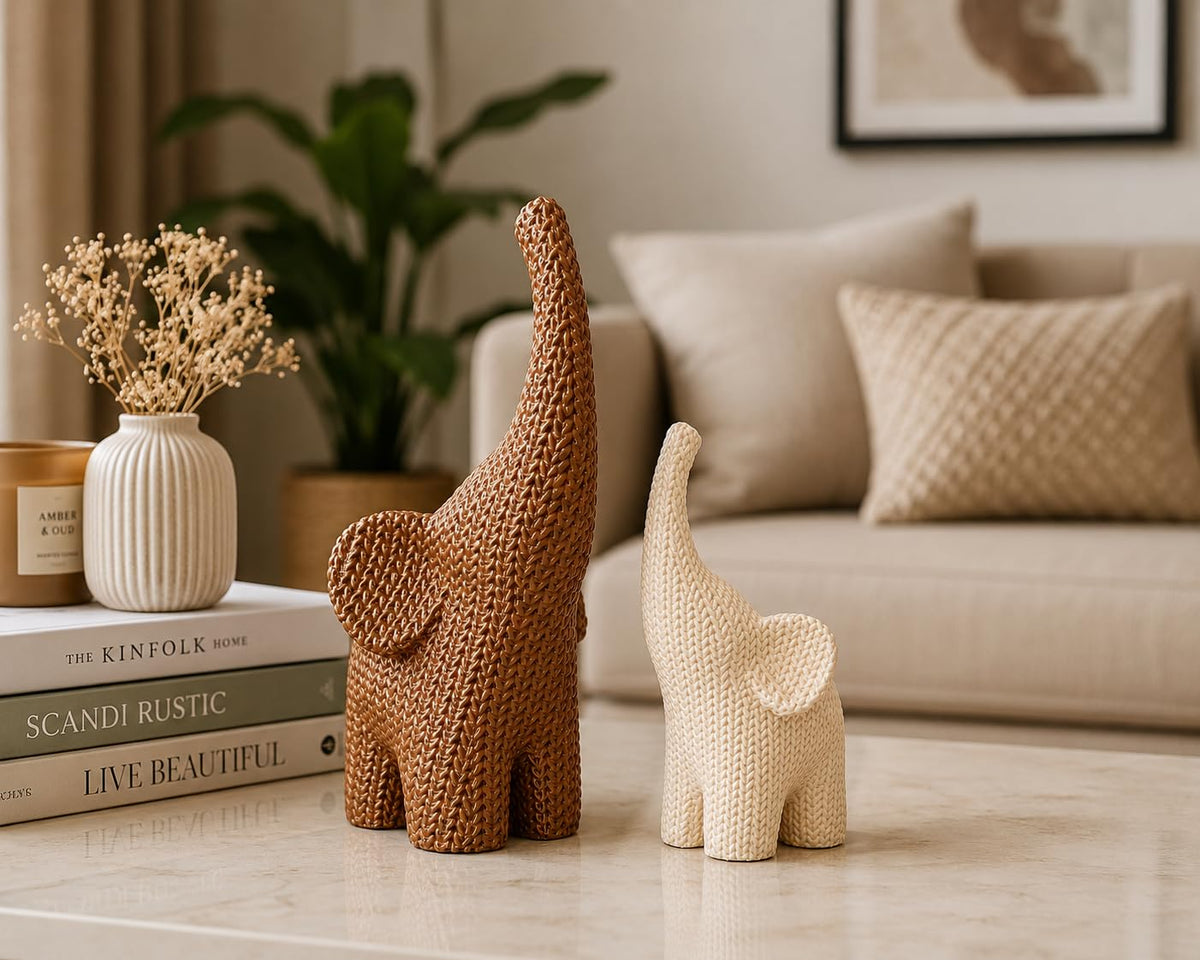 Nordic Knitted Elephant Figurine Set of 2 | Home Decor Showpiece