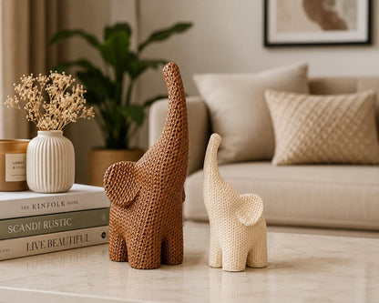 Nordic Knitted Elephant Figurine Set of 2 | Home Decor Showpiece