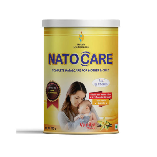 NatoCare product container with a woman and child on the label against a white background